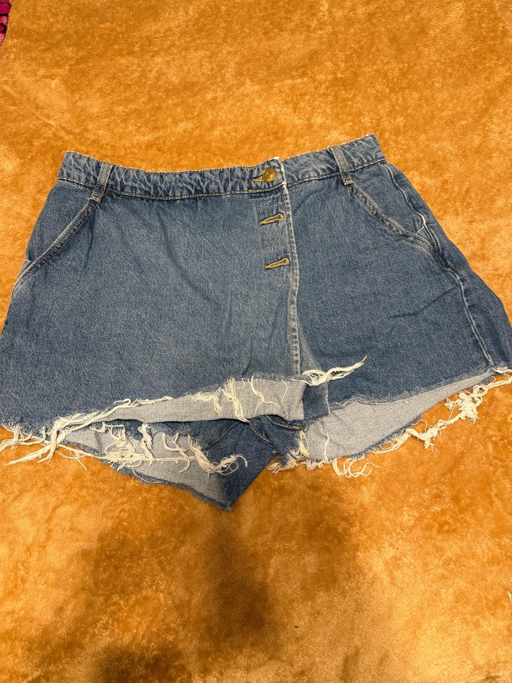 Zara Blue Distressed Denim High-Waist Shorts